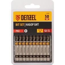 Набор бит DENZEL Набор бит PH2х50, сталь S2, шестигранный профиль, 10 шт. 11649