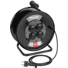 REXANT Удлинитель силовой КГ, розеток 4шт, 3x1.5 кв.мм, 16A, 30м, КГ, катушка металлическая, черный [13-5011]