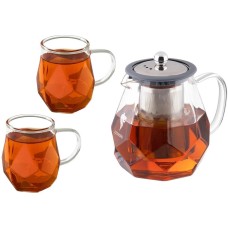 LEONORD Набор из 3 предметов AROMA: чайник заварочный 820 мл +2 кружки по 250 мл из боросил стекла