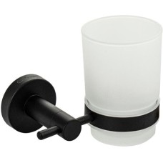 GFmark - Стакан стеклянный с креплением к стене, из нержавеющей стали, на круглом основании, цвет ЧЁРНЫЙ. 82005