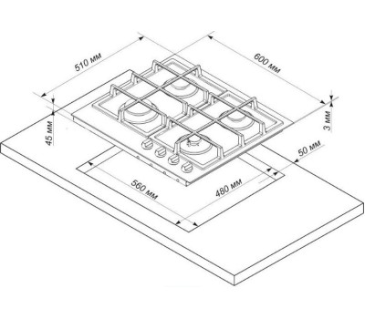 Независимая варочная панель газовая DE LUXE TG4_750231F-072 (978200)