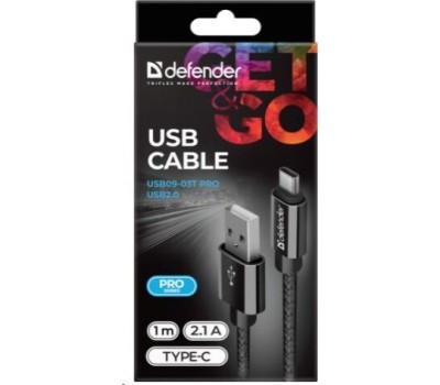 USB кабель DEFENDER (87814) USB09-03T PRO USB2.0, AM-TYPE-C, 1.0 м, черный