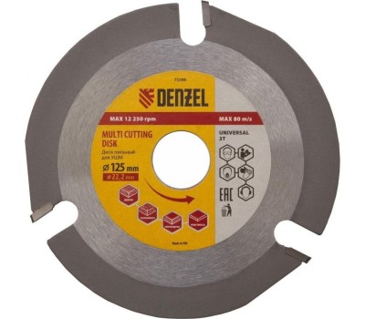 Пильный диск DENZEL Диск пильный для УШМ, Мультирез , 125 мм, посадка 22.2 мм Denzel 73398