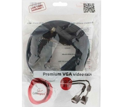 Gembird/Cablexpert CC-PPVGA-10-B, Кабель VGA Premium , 15M/15M, 3.0м, черный, тройной экран, феррит.кольца