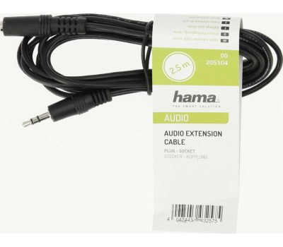 HAMA Адаптер аудио H-205104, Jack 3.5 (m) - Jack 3.5 (f), 2.5м, черный [00205104]