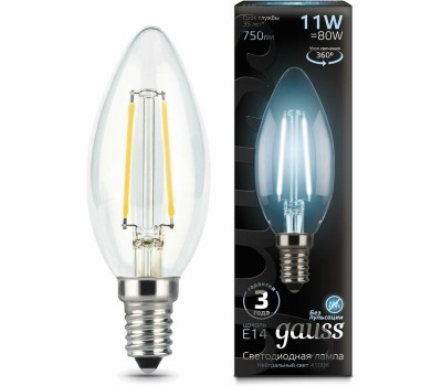 GAUSS Лампа филаментная E14, свеча, 11Вт, одна шт. [103801211]