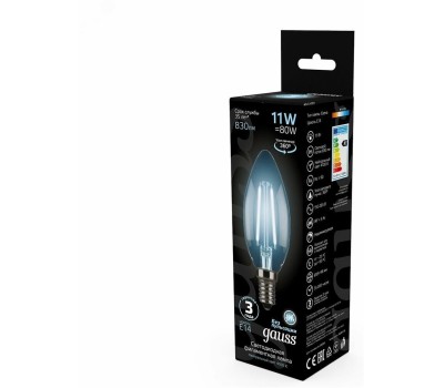 GAUSS Лампа филаментная E14, свеча, 11Вт, одна шт. [103801211]