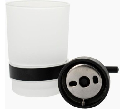 GFmark - Стакан стеклянный с креплением к стене, из нержавеющей стали, на круглом основании, цвет ЧЁРНЫЙ. 82005