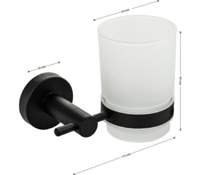 GFmark - Стакан стеклянный с креплением к стене, из нержавеющей стали, на круглом основании, цвет ЧЁРНЫЙ. 82005