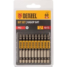 Набор бит DENZEL Набор бит PH2х60, сталь S2, круглый профиль, 10 шт. 11642