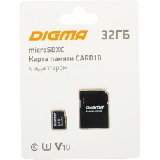 Карта памяти DIGMA microSDHC 32GB CARD10 V10 + adapter