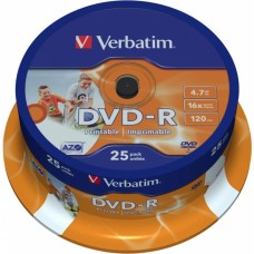 VERBATIM Диск 4.7Gb 16x Cake Box (25шт) Printable (43538)