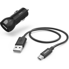 HAMA Автомобильное зарядное устройство H-183246, USB-A, microUSB, 12Вт, 2.4A, черный [00183246]