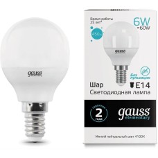GAUSS Упаковка ламп LED E14, шар, 6Вт, 10 шт. [53126]