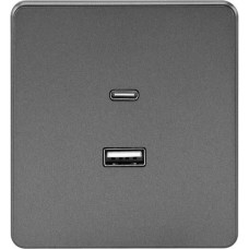 KRANZ Розетка ROUND USB-A+Type-C 3А с функцией быстрой зарядки титан