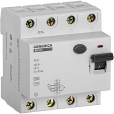 IEK Выключатель дифф.тока УЗО MDV15-4-040-030 ВД1-63 Generica 40A 4.5kA 30мА AC 4П 400В 4мод серый (упак.:1шт)