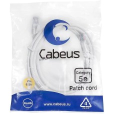 Патч-корд CABEUS Патч-корд PC-UTP-RJ45-CAT.5E-2M-WH-LSZH U/UTP RJ-45 вил.-вилка RJ-45 кат.5E 2м белый LSZH