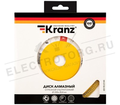 Диск алмазный KRANZ (KR-90-0144) Диск алмазный отрезной ультратонкий 200x25,4/22,2x1,8x10 мм