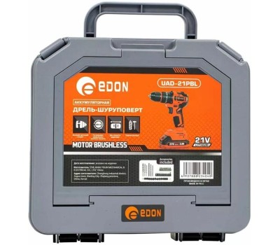 Дрель-шуруповерт EDON UAD-21PBL черный/красный 27519 21В, 2аккум., бесщеточный