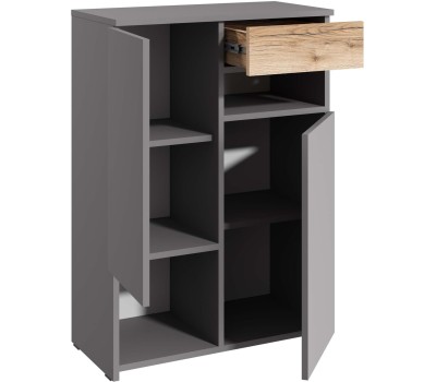 Модульная мебель МЕБЕЛЬ-КОМПЛЕКС ЙОРК Комод 2х дверный с ящиком Серый шифер/Дуб Делано