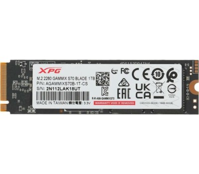 Накопитель SSD A-DATA SSD накопитель XPG Gammix S70 Blade AGAMMIXS70B-1T-CS 1ТБ, M.2 2280, PCIe 4.0 x4, NVMe, M.2
