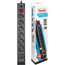 Сетевой фильтр BURO BU-SP5-USB-2A-B 5м 6 розеток черный