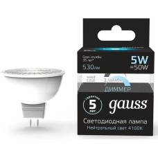 GAUSS Лампа светодиодная MR16 5Вт цок.:GU5.3 спот 220B св.свеч.бел.нейт. (упак.:1шт) (101505205-D)