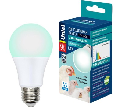 Лампа декоративная светодиодная UNIEL (UL-00003190) для птиц LED-A60-9W/SCBG/E27/FR/DIM IP65 PLO65WH