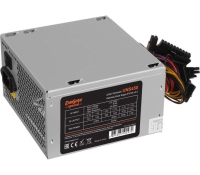 Блок питания EXEGATE 450W UNS450, ATX, 12cm fan, 24p+4p, 6/8p PCI-E, 3*SATA, 2*IDE, FDD (ES261568RUS)