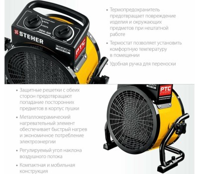 Пушка тепловая STEHER SEK-5R Электрическая тепловая пушка 3 кВт, МКН
