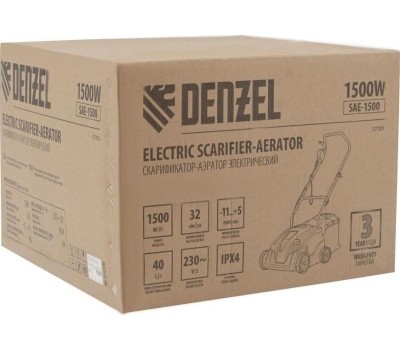 Скарификатор DENZEL Скарификатораэратор электрический SAE1500, 1500 Вт, 11/+5 мм, 32 cм Denzel 57701