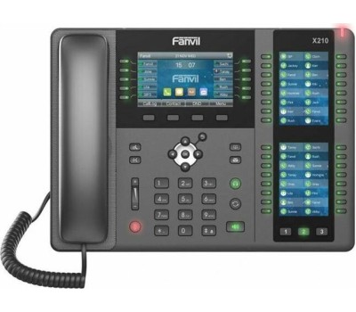 IP-телефон Fanvil X210 20 линии SIP, HD аудио,имеет цветной дисплей 4.3 дюймов 480x272, 3 ЖК дисплея, имеет 2 порта Gigabit LAN, питание PoE, 106 DSS/BLF ключи, WIFI, Bluetooth
