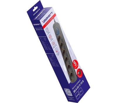 Сетевой фильтр IPPON Сетевой фильтр BK-6-EU-5-10-B, 5м, черный