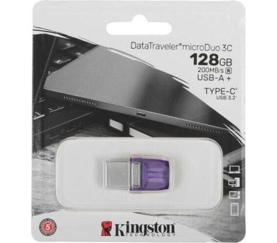 Флешка KINGSTON Флешка USB DataTraveler microDuo 3C 128ГБ, USB3.0, фиолетовый [dtduo3cg3/128gb]