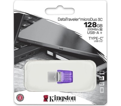 Флешка KINGSTON Флешка USB DataTraveler microDuo 3C 128ГБ, USB3.0, фиолетовый [dtduo3cg3/128gb]