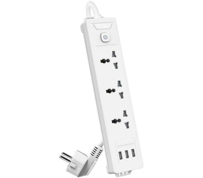 DELI Сетевой фильтр универсальный ET408 / 3розетки + 3USB , 2 м