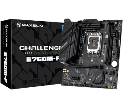 Материнская плата MAXSUN MS-Challenger B760M-F (Socket 1700, mATX, 2*DDR4, VGA/HDMI, 3*SATA3, 1*M.2, 1xPCI-E x16 /1xPCI-E x, 4*USB 2.0, 2*USB 3.2 Gen1 , LAN 1*1G, RTL)