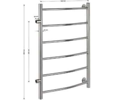 САНАКС - Полотенцесушитель КЛАССИК-ДУГА, 6 перекладин, 500х800 мм, с боковым подключением м/осевое - 500 мм, труба -