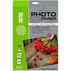 Фотобумага CACTUS Фотобумага CS-MA517050, A5, для струйной печати, 50л, 170г/м2, белый, покрытие матовое