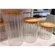 LEONORD Банка из рельефного стекла, AROMA RIVIERA, объём: 1300 мл, с крышкой из бамбука (108281)