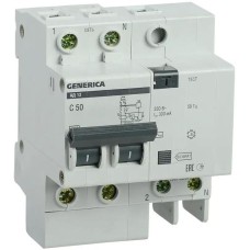 IEK Выключатель автом. дифф. тока MAD15-2-050-C-300 АД12 Generica 50A тип C 4.5kA 300мА AC 2П 230В 4мод серый (упак.:1шт)