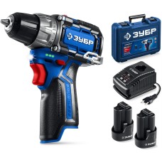 ЗУБР КОМПАКТ #3, 12 В, 45 Н·м, 2 АКБ тип Т7 (2 А·ч), дрель-шуруповерт, BRUSHLESS, кейс, Профессионал (DB-121-22)