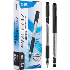 DELI Набор ручек шариков. Arrow (EQ10-BK-P) синий мет./черный черн. черн. кор.карт. (12шт) сменный стержень линия 0.7мм резин. манжета