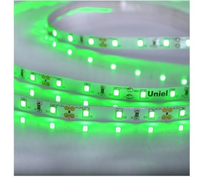 Светодиодная лента UNIEL (UL-00004360) ULS-M11-2835-60LED/m-8mm-IP20-DC12V-4,8W/m-5M-GREEN PROFI катушка в герметичной упаковке