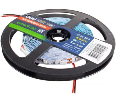 Светодиодная лента UNIEL (UL-00004360) ULS-M11-2835-60LED/m-8mm-IP20-DC12V-4,8W/m-5M-GREEN PROFI катушка в герметичной упаковке