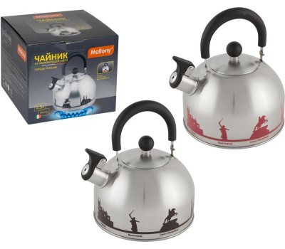 MALLONY Чайник из нерж. стали ГОРОДА РОССИИ со свистком 2,5 л, с рисунком, меняющим цвет (006641)