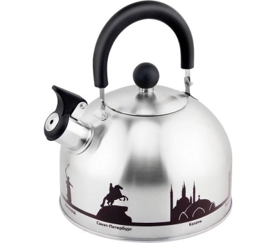 MALLONY Чайник из нерж. стали ГОРОДА РОССИИ со свистком 2,5 л, с рисунком, меняющим цвет (006641)