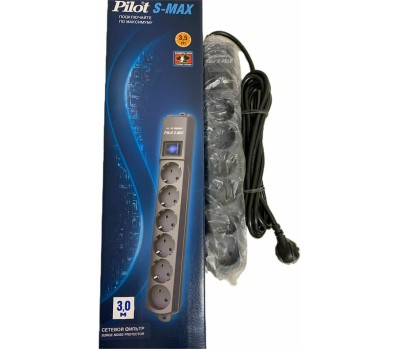 PILOT S-MAX 3м (6 розеток) серый (коробка)
