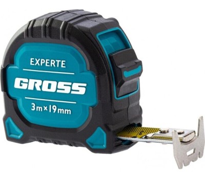 Рулетка GROSS Рулетка Experte,3 м x 19 мм,двухкомпонентный корпус,магнит,двухсторонняя разметка,нейлон 32574