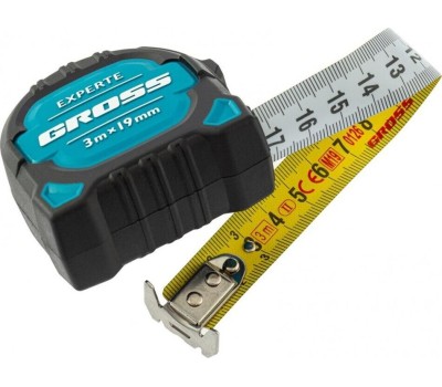 Рулетка GROSS Рулетка Experte,3 м x 19 мм,двухкомпонентный корпус,магнит,двухсторонняя разметка,нейлон 32574